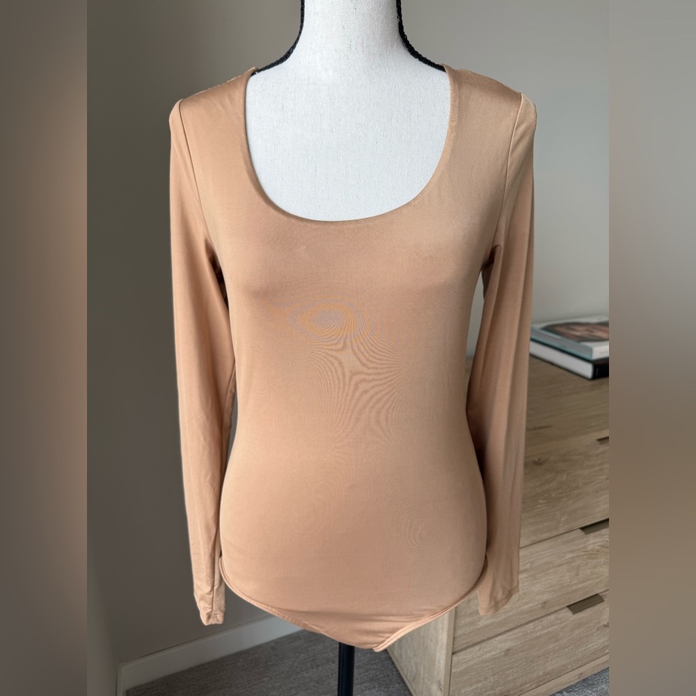 Express Body Contour Long Sleeve Bodysuit - Nude
